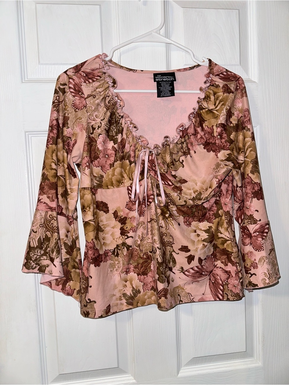 No Boundaries Blush Pink Floral Tie-Front Ruffle Blouse